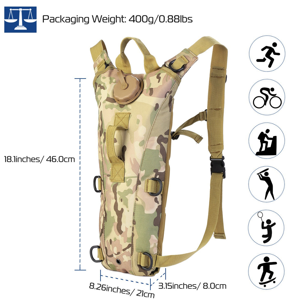 1Pc 3L Tactical Hydration Pack  Water Bladder Adjustable Water Drink Backpack For Hiking Cycling Climbing Running