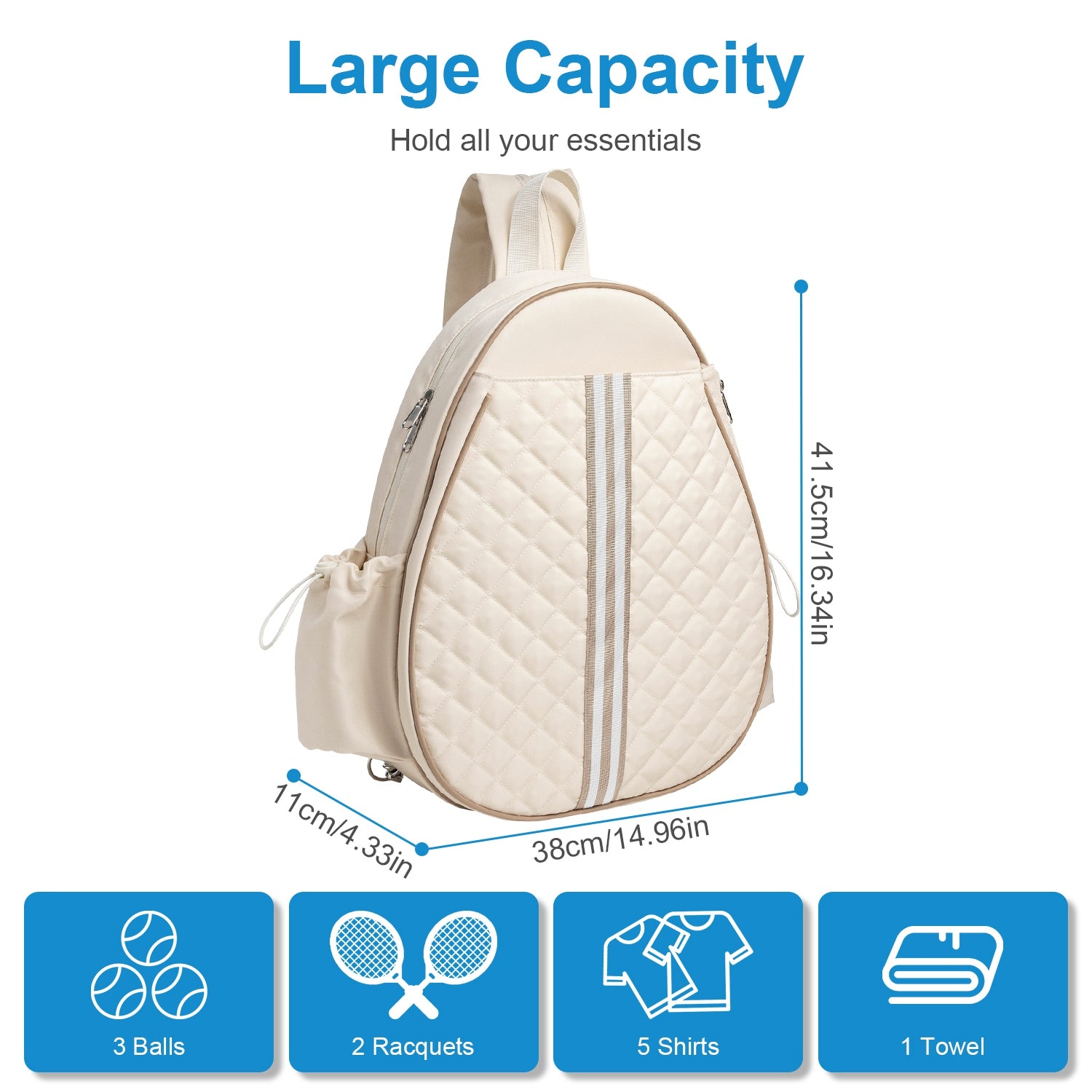 2 Color Options -- Pickleball Sling Bag For Men Women Waterproof Badminton Tennis Backpack With Wet Pocket Hidden Fence Hook Machine Washable