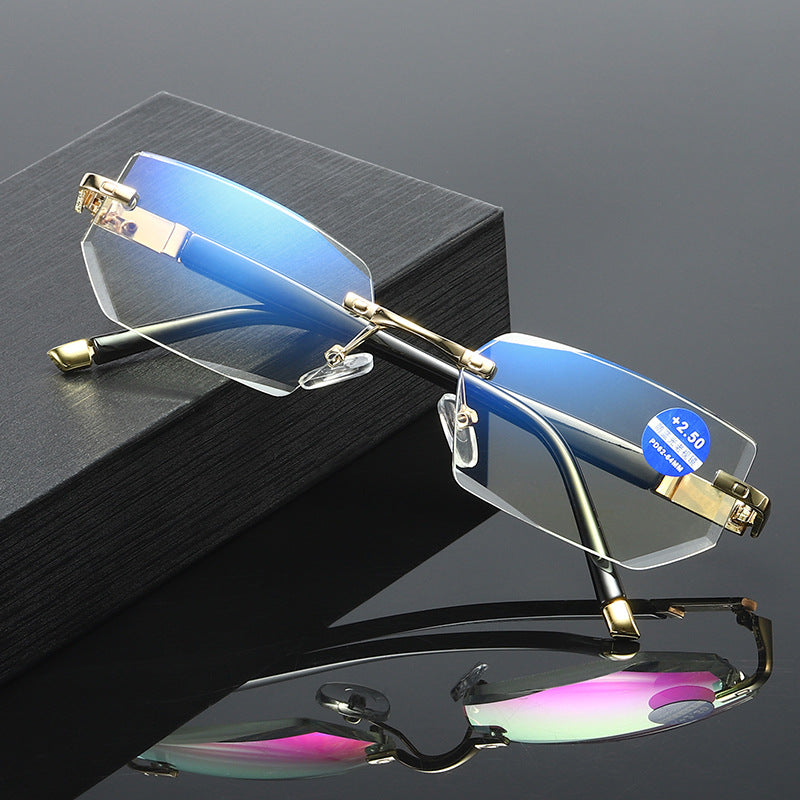Rimless Diamond Cut Reading Glasses with Blue Light Filter - Unisex