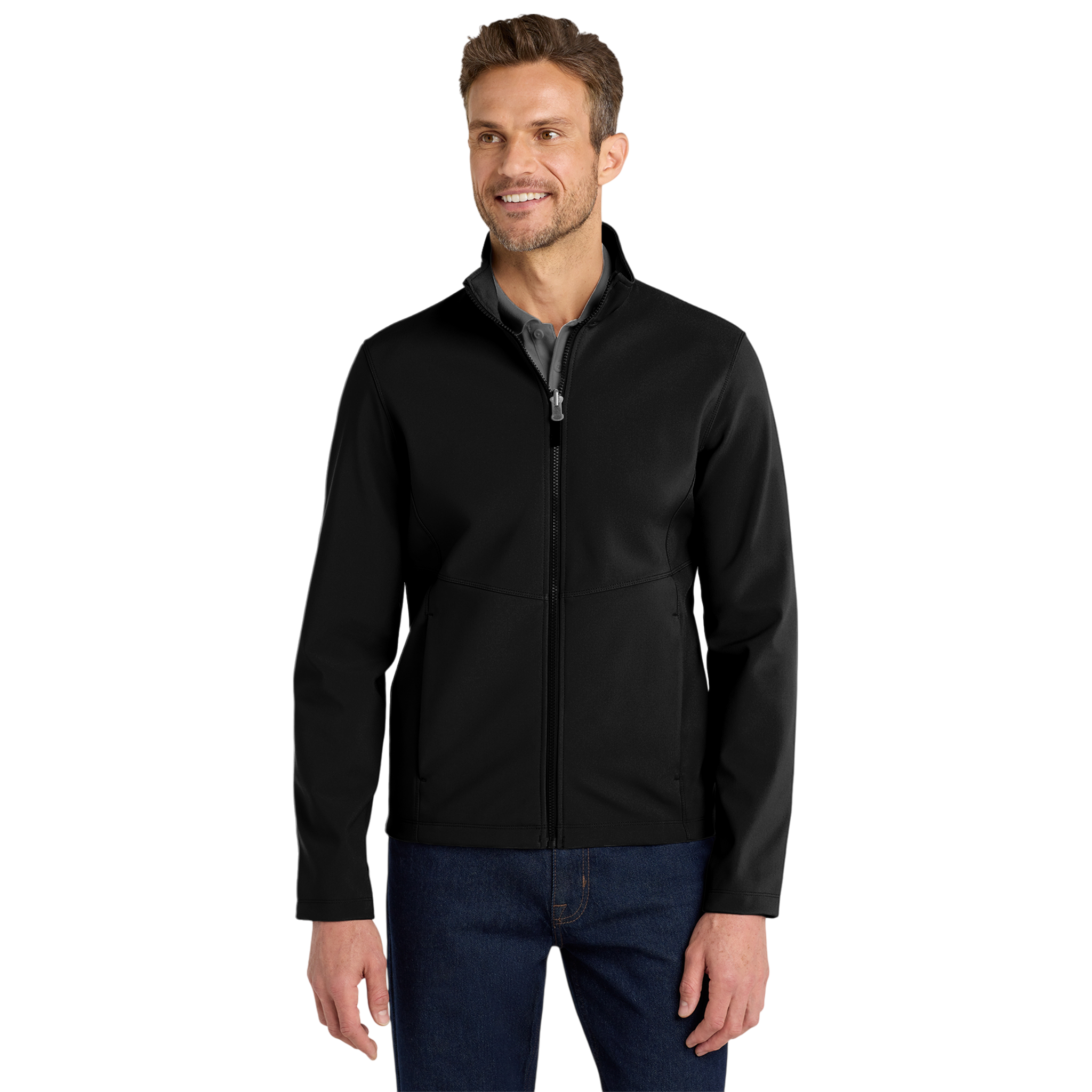 Men's Embroidered Soft Shell Jacket – Subtle Logo Chest Patch, Wind-Resistant Outerwear