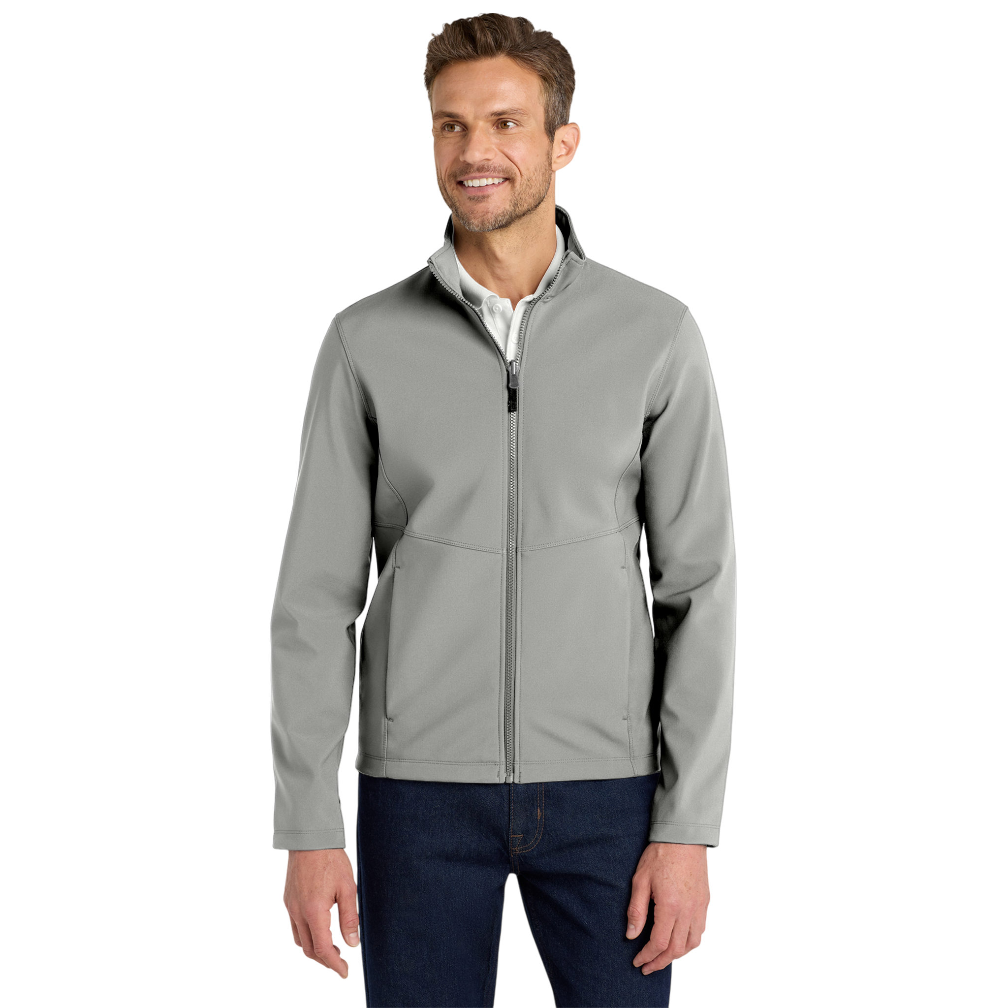 Men's Embroidered Soft Shell Jacket – Subtle Logo Chest Patch, Wind-Resistant Outerwear