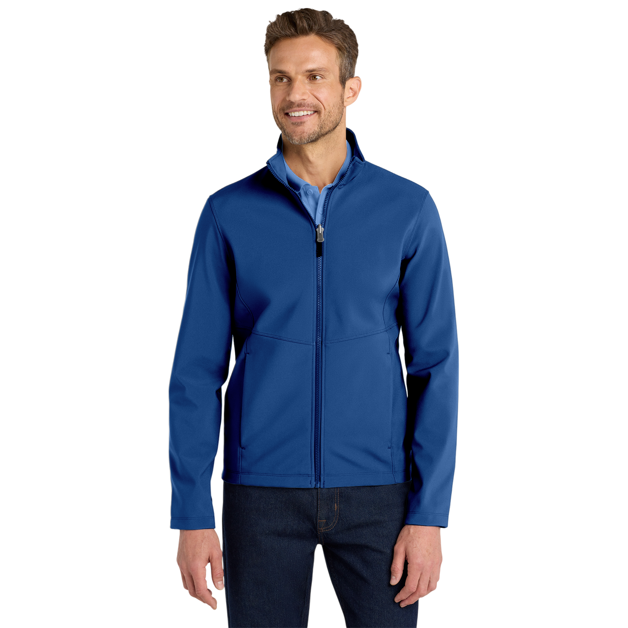 Men's Embroidered Soft Shell Jacket – Subtle Logo Chest Patch, Wind-Resistant Outerwear