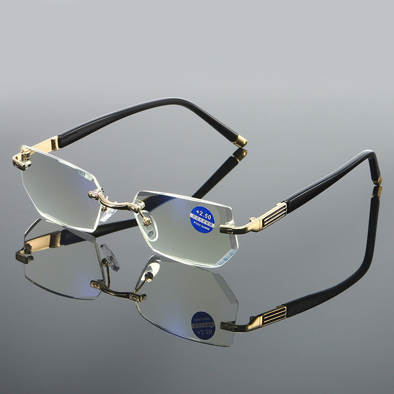 Rimless Diamond Cut Reading Glasses with Blue Light Filter - Unisex
