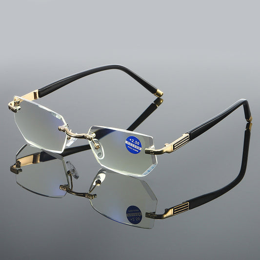 Rimless Diamond Cut Reading Glasses with Blue Light Filter - Unisex